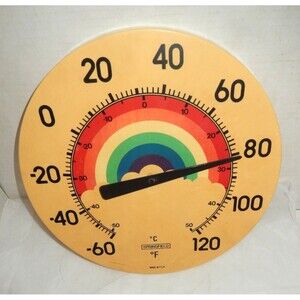 Vintage 1970s Springfield Rainbow 12" Outdoor Patio Thermometer Works No Cover